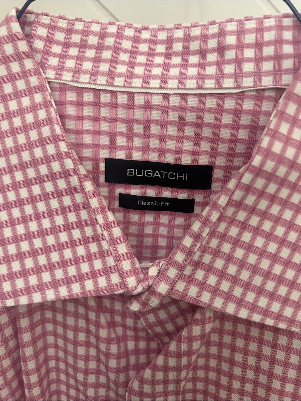 Bugatchi Pink and White Check Classic Fit Dress Shirt